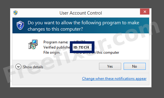 Screenshot where ID TECH appears as the verified publisher in the UAC dialog